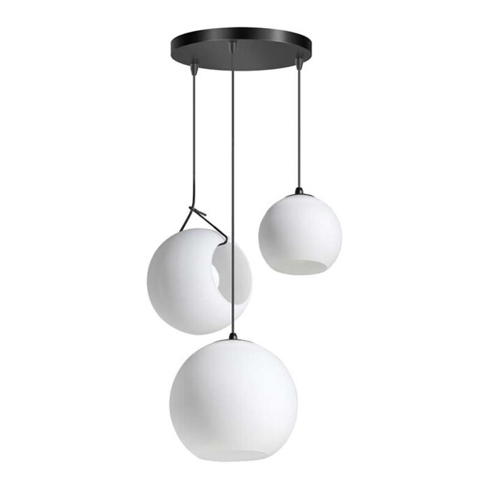 Hanglamp Orb -armatuur zwart -glas opaal -3-lichts -Expo Trading Holland