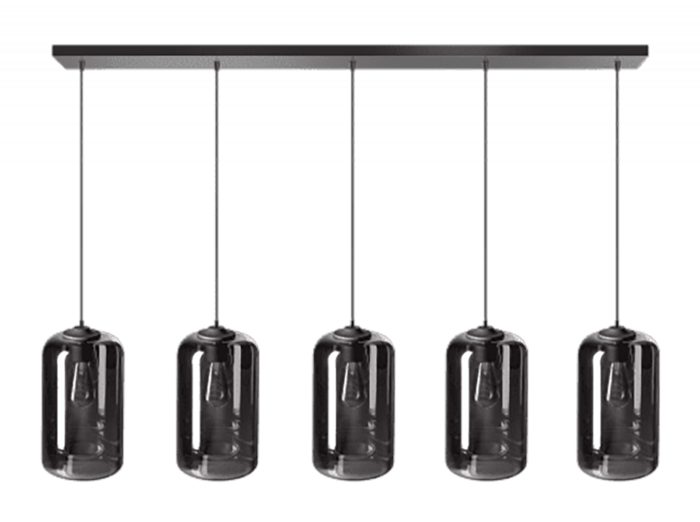 Moderne hanglamp The John -armatuur zwart glas smoke -5-lichts -Expo Trading Holland