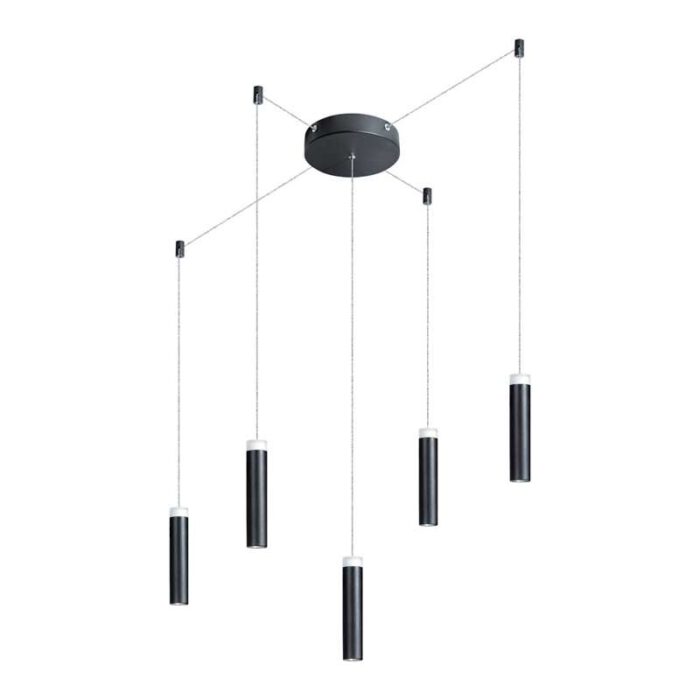 Moderne hanglamp 5-lichts -Jack -zwart -ronde plafondplaat - ETH -Expo Trading Holland
