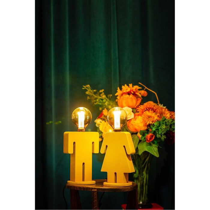 Tafellamp Eve retro in velvet geel hoogte 24 cm breedte 16 cm E27 60W van Expo Trading Holland