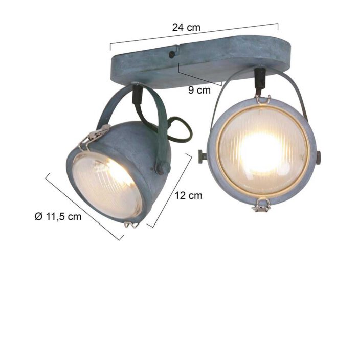 Industriële plafondlamp 2-lichts spot - grijs - Paco - MEXLITE - 1312GR - industrielamp - industriële plafondlamp - plafondspots - plafondlamp - landelijk - industrieel - Mexlite