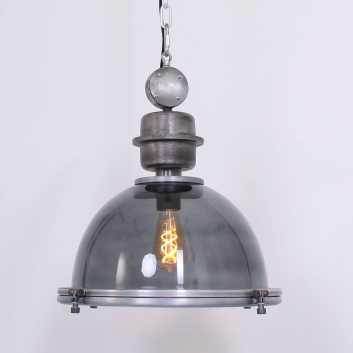 industriële hanglamp 1-lichts E27 grey glass STEINHAUER - 1452GR - Industrielamp - Industrie Hanglamp - Steinhauer - Bikke l- Industrieel - Landelijk- Grijs  - Glas Metaal
