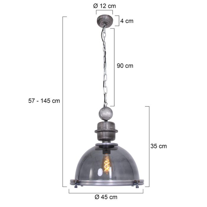 industriële hanglamp 1-lichts E27 grey glass STEINHAUER - 1452GR - Industrielamp - Industrie Hanglamp - Steinhauer - Bikke l- Industrieel - Landelijk- Grijs  - Glas Metaal