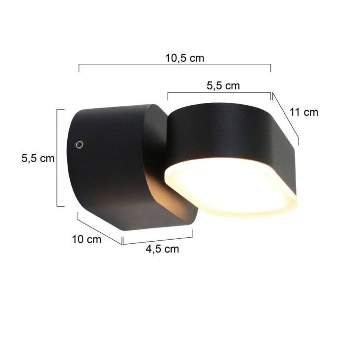 Buitenlamp 1-lichtswand LED 6w STEINHAUER - 1499ZW - Tuinverlichting - Buitverlichting- Steinhauer- Jade- Modern- Zwart  - Aluminium
