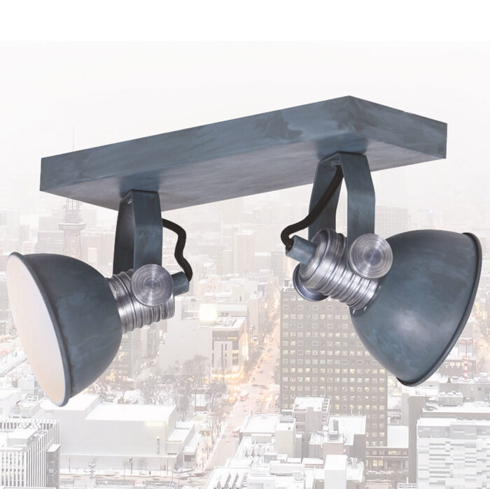 Industriële plafondlamp met twee verstelbare spots - Spot 2-lichts GU10 STEINHAUER - 1534GR - Plafondlamp - Plafond spots - Steinhauer - Brooklyn - Industrieel - Grijs -  Betonlook met staal accenten - Metaal