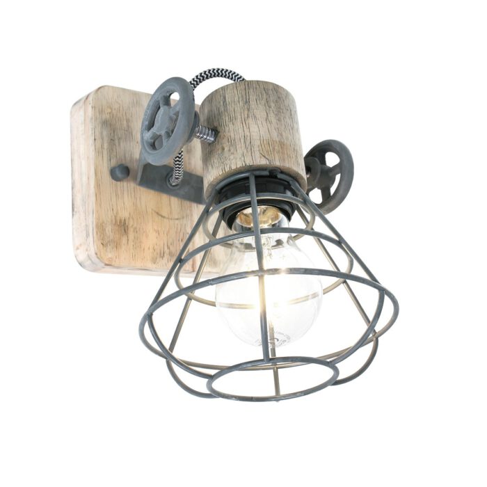 Spot 1-lichts E27 - grijs en hout - Guersey - Anne light & home