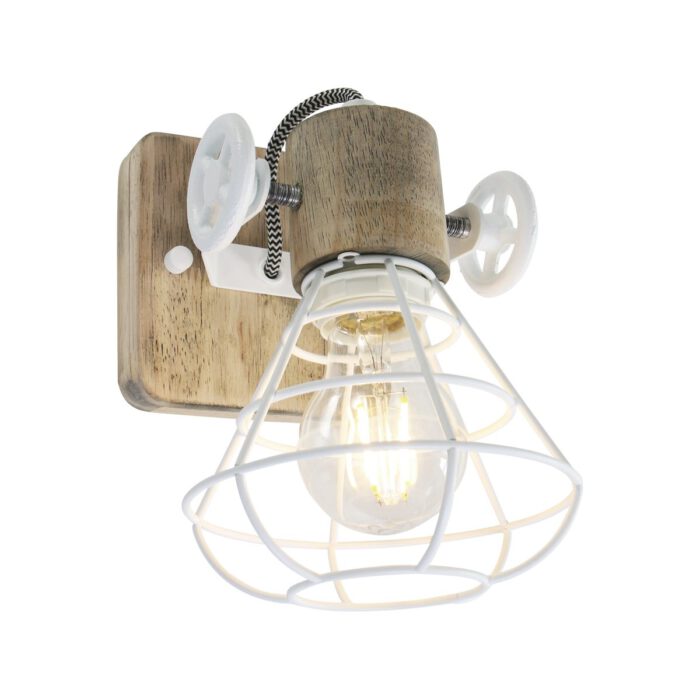 Spot 1-lichts E27 - wit en hout - Guersey - Anne light & home