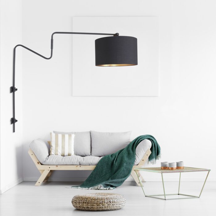 Wandlamp 1-lichts zwarte kap - zwart en goud - Linstrøm - Anne light & home