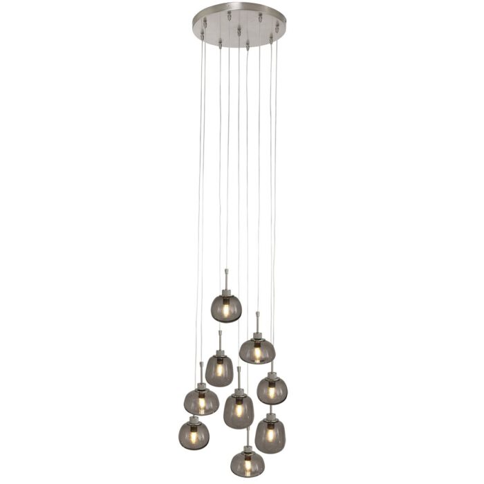 Hanglamp 9-lichts glas LED grijs glas E14 - Bollique LED - Steinhauer