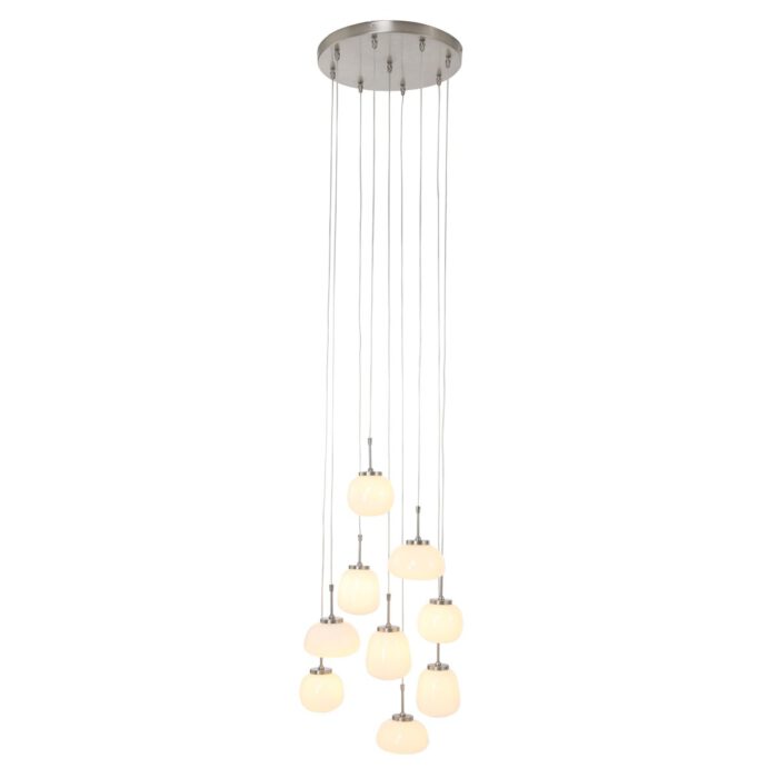 Hanglamp 9-lichts glas LED - staal en wit - Bollique LED - Steinhauer