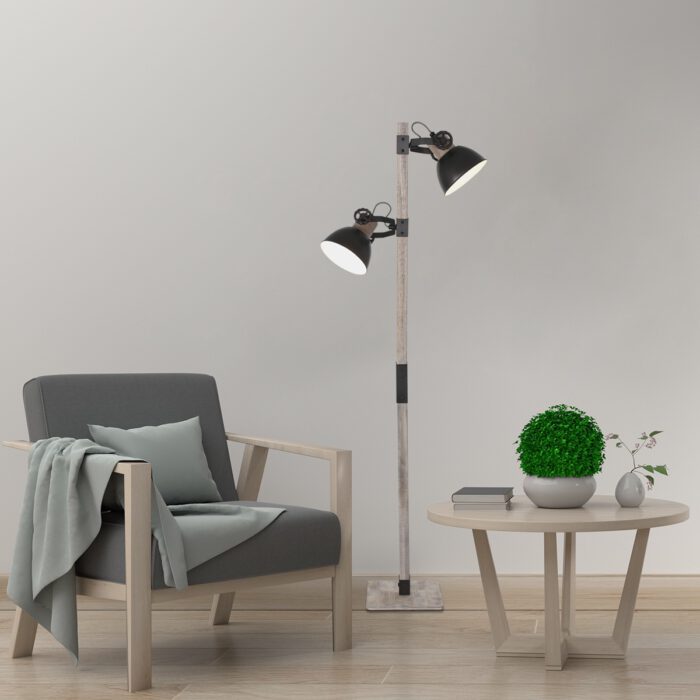 Vloerlamp 2-lichts E27 hout - antraciet - Gearwood - Mexlite