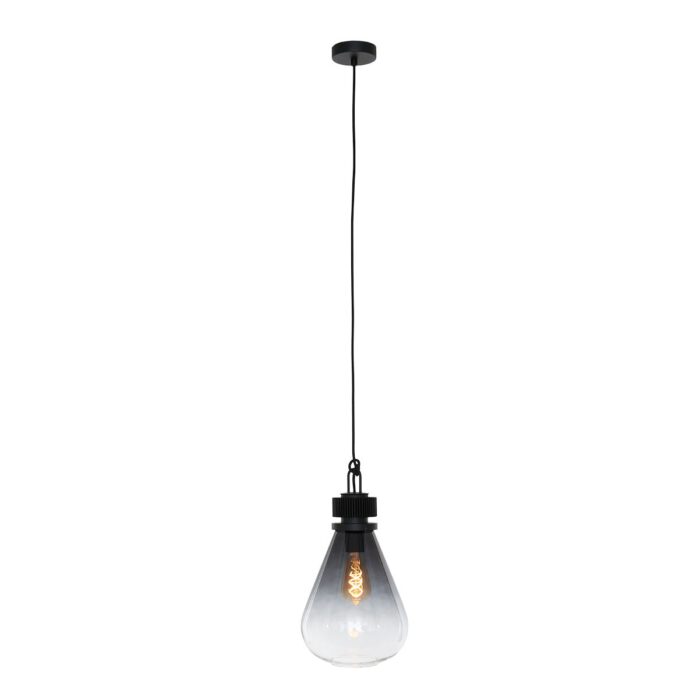 Hanglamp 1-lichts glas 23cm E27 - zwart en grijs - Flere - Steinhauer