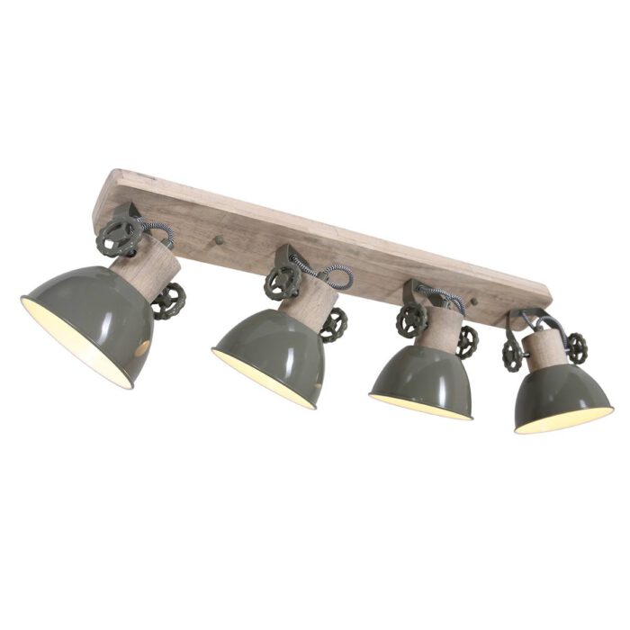 Plafondlamp - wandlamp - spot 4-lichts E27 - groen en hout - Gearwood - Mexlite