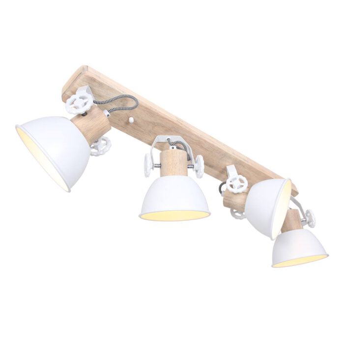 Plafondlamp - wandlamp - spot 4-lichts E27 - wit en hout - Gearwood - Mexlite