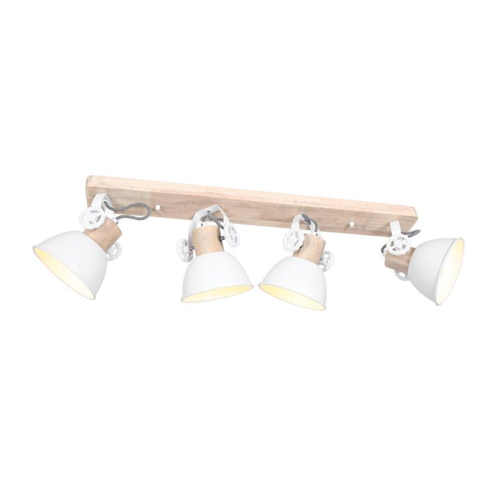 Plafondlamp - wandlamp - spot 4-lichts E27 - wit en hout - Gearwood - Mexlite