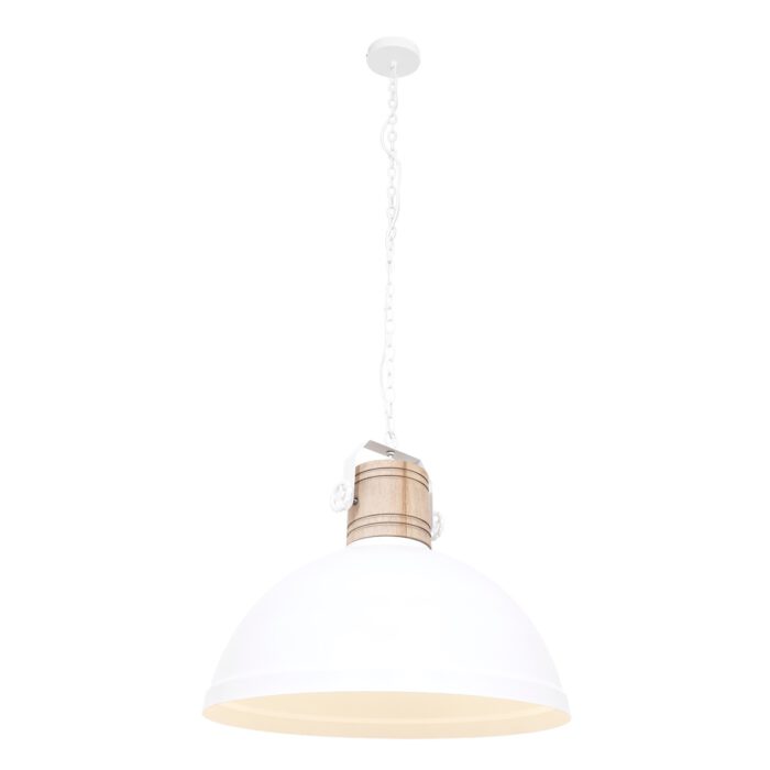Hanglamp 1-lichts 50cm - wit en hout - landelijk - Gearwood - Mexlite