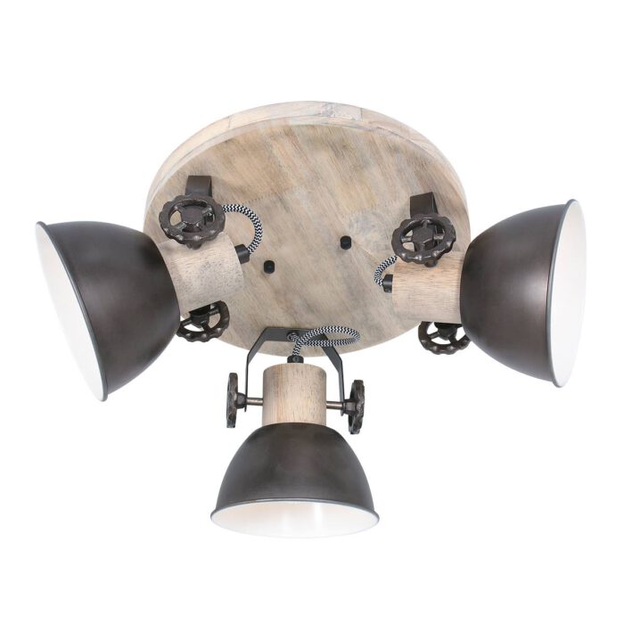 Plafondlamp -  plafondspot 3-lichts hout - antraciet - Gearwood - landelijk - Mexlite