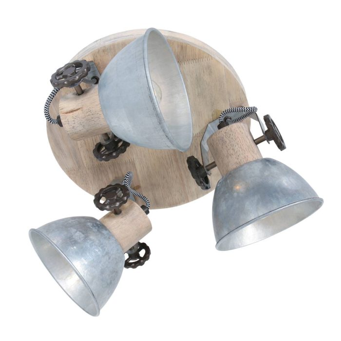 Plafondlamp -  plafondspot 3-lichts hout - nikkel - Gearwood - landelijk - Mexlite