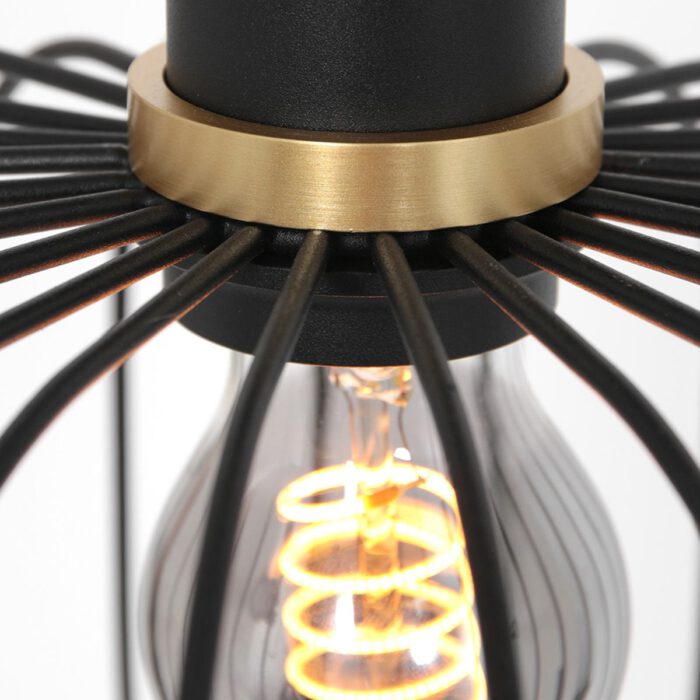 Hanglamp 1-lichts 25cm gouden ring - zwart - Aureole - Mexlite