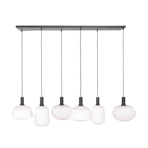 Hanglamp 6-lichts wit ribbel glas - Verre nervuré - Steinhauer