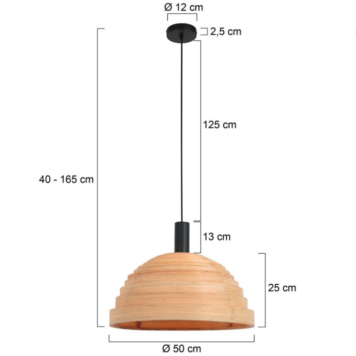 Hanglamp 1-lichts wood 50cm - bruin - Veneer - Steinhauer
