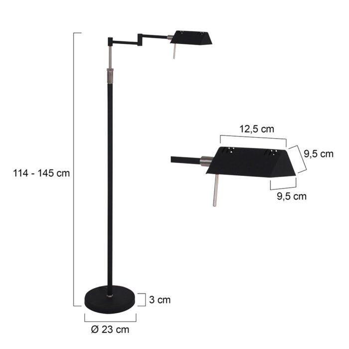 Vloerlamp 1-lichts Dakkap MEXLITE - 5895ZW - Vloerlamp- Mexlite- Mexlite- Design- Zwart  - Metaal