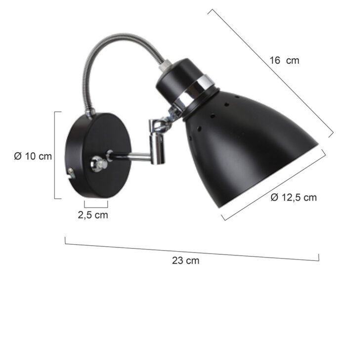 Industriële wandlamp - bedlamp - leeslamp - 1-lichts REFL STEINHAUER - 6291ZW - Wandlamp - Spots - Bedlamp - Leeslamp - Steinhauer- Spring- Modern - Industrieel- Zwart - Metaal