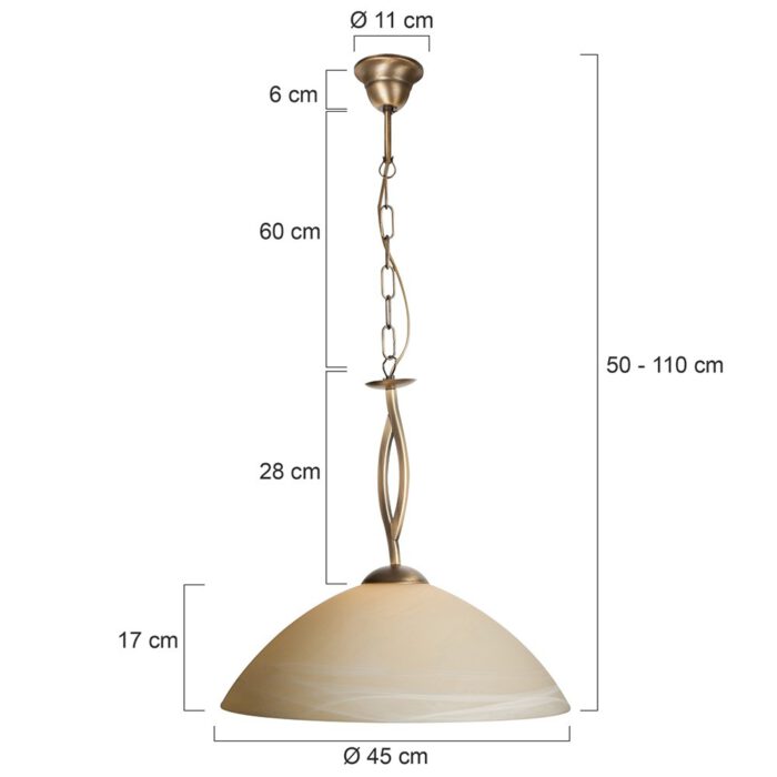Hanglamp 1-lichts Glas STEINHAUER - 6839BR - Hanglamp- Steinhauer- Capri- Klassiek- Brons Creme - Metaal Glas