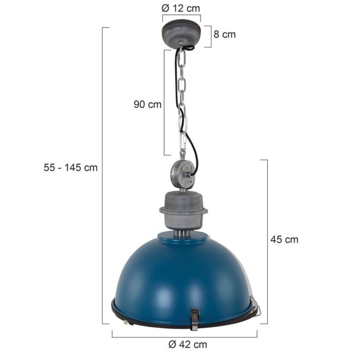 industriële hanglamp 1-lichts Industrial STEINHAUER - 7586PE - Industrie lamp - Industrie Hanglamp - Steinhauer - Bikkel - Industrieel - Trendy - Blauw - Metaal Glas