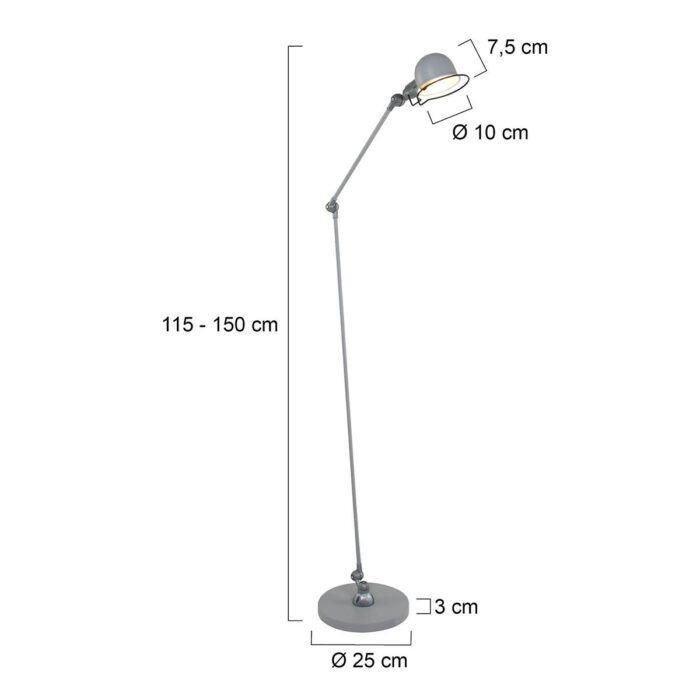 Vloerlamp 1-lichts reflector - grijs en aliminium - industrieel - Davin - Mexlite