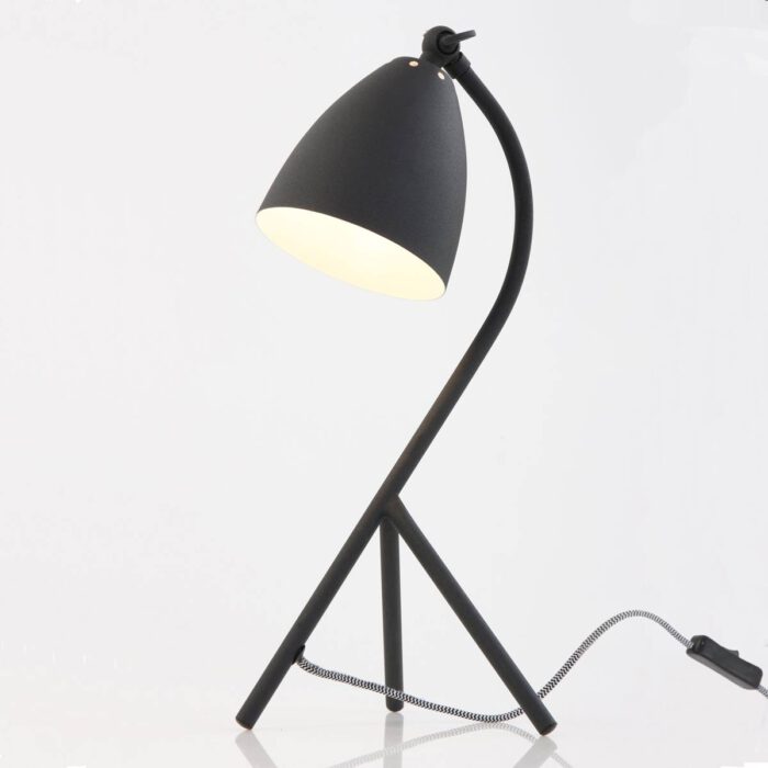 Tafellamp - bureaulamp - leeslamp - 1-lichts metaal MEXLITE - 7676ZW - Tafellamp- Bureaulamp- Mexlite- Elin- Scandinavisch - Trendy- Zwart  Zwart tafellampje met zwart/wit snoer- Metaal