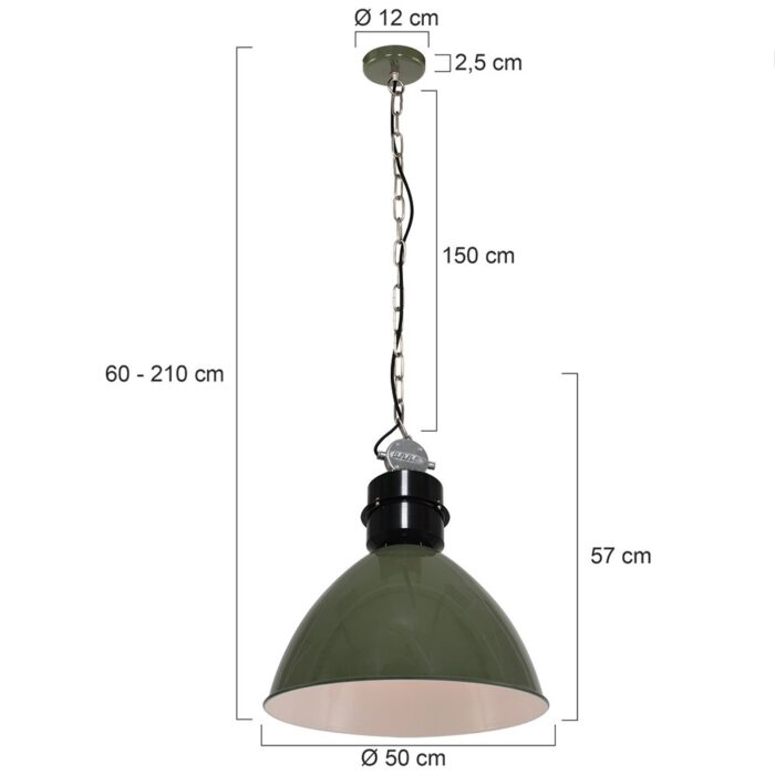 industriële hanglamp 1-lichts Metaal  ANNE LIGHTING - 7696G - industriële hanglamp - Industrielamp - Anne Lighting - Frisk - Industrieel - Trendy - Groen Olijfgroen - Metaal