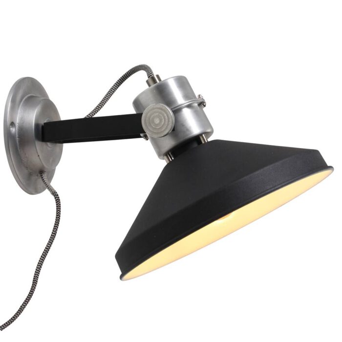 Industriële wandlamp - leeslamp - bedlamp - 1-lichts Aluminium  ANNE LIGHTING - 7699ZW - Wandlamp - Anne Lighting - Zappa - Industrieel - Trendy - Zwart - Mat zwart- Metaal