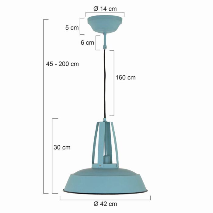industriële hanglamp 1-lichts metaal 43cm MEXLITE - 7704BL - industriële hanglamp - Industrielamp - Mexlite - Luna - Industrieel - Trendy - Blauw ijsblauw - Metaal