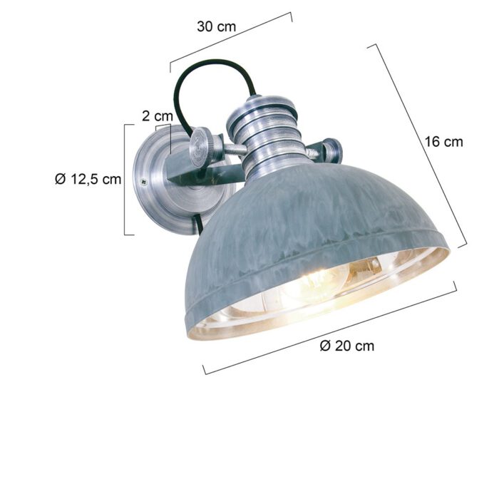 Industriële wandlamp - wandspot - leeslamp - bedlamp - reflektor STEINHAUER - 7717GR - industriële wandlamp - Industrie lamp - Muurlamp - Spots - Steinhauer - Brooklyn - Industrieel - Stoer - Grijs - Metaal