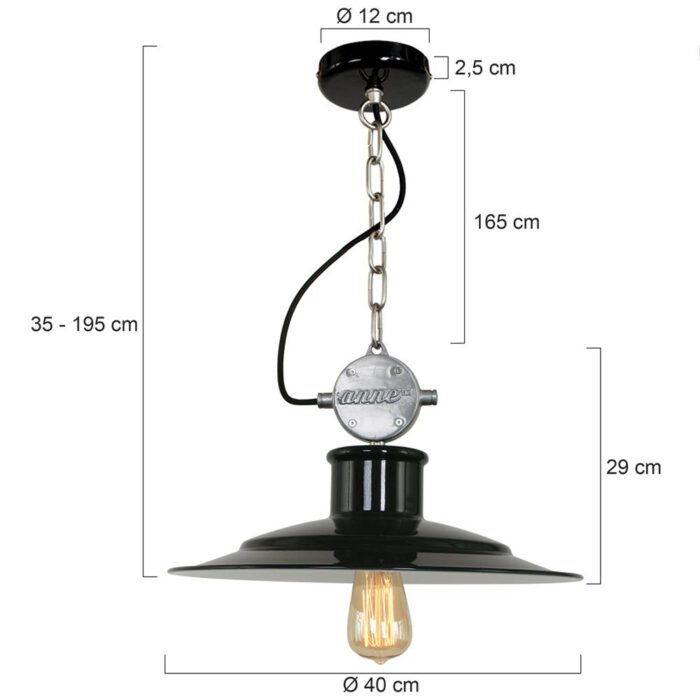 industriële hanglamp 1-lichts ANNE LIGHTING - 7737ZW - Industrielamp - Industriële hanglamp - Anne Lighting - Millstone - Industrieel - Stoer - Zwart Staal Zwart met stalen blok - Metaal