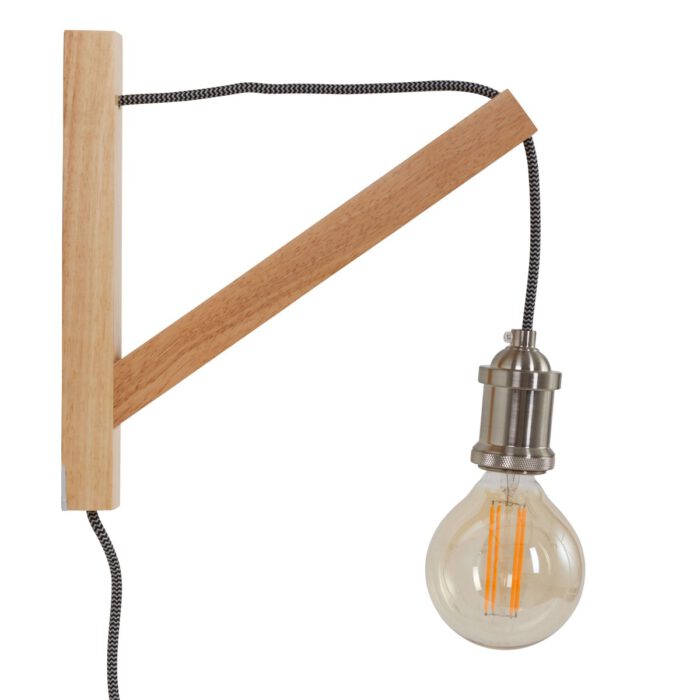 Industriële wandlamp 1-lichts -armatuur- MEXLITE - 7787BE - Wandlamp - Mexlite - Duco - Scandinavisch - Industrieel - Bruin  Beukenhout - Hout