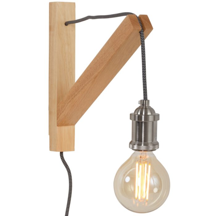 Industriële wandlamp 1-lichts -armatuur- MEXLITE - 7787BE - Wandlamp - Mexlite - Duco - Scandinavisch - Industrieel - Bruin  Beukenhout - Hout