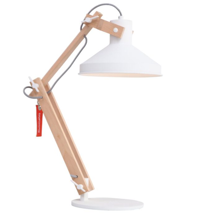 Tafellamp 1-lichts Hout E27 ANNE LIGHTING - 7866BE - Tafellamp- Bureaulamp- Anne Lighting- Woody- Scandinavisch - Trendy- Wit Bruin Houten lamp met witte accenten- Metaal Hout