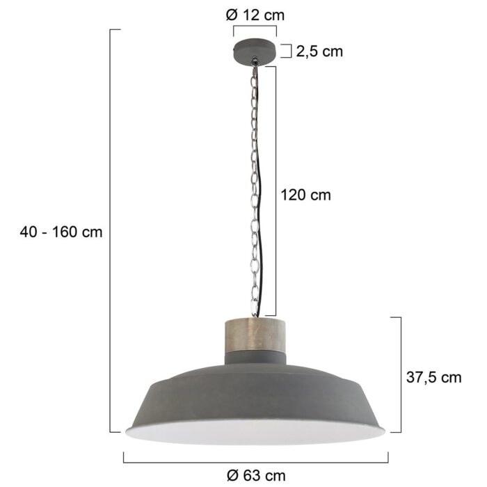 Hanglamp 1-lichts 63cm - grijs en hout - Metta - Mexlite