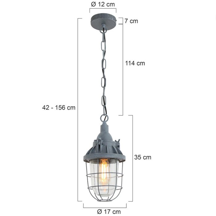Industriële hanglamp 1-lichts lantaarn MEXLITE - 7890GR - industriële hanglamp - Industrie lamp - Mexlite - Mistral - Industrieel - Landelijk - Grijs Betongrijs - Metaal Glas