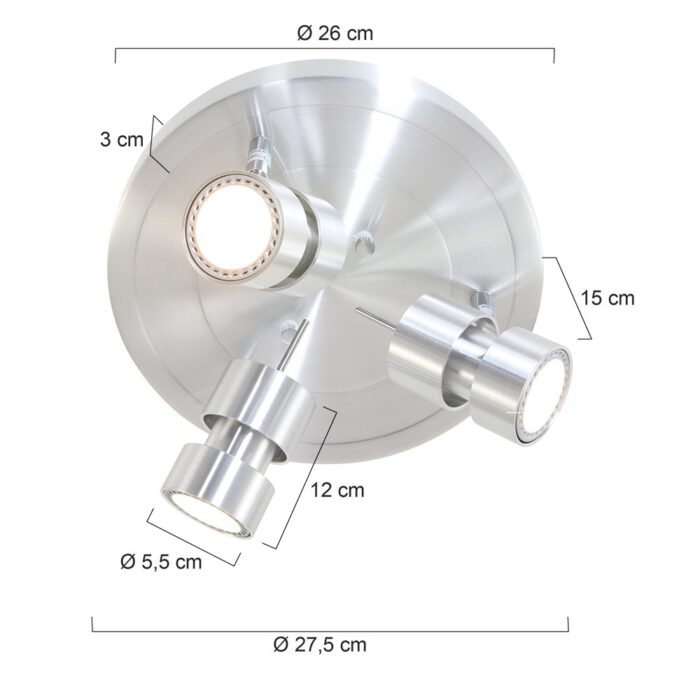Plafondlamp - plafonnier - met drie spots - staal. Spot LED -6619st- STEINHAUER - 7905ST - Plafondlamp - Spots - Steinhauer - Natasja LED - Modern - Staal - Metaal