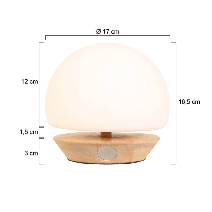 Tafellamp 1-lichts glas LED - beuken en wit - Ancilla - Steinhauer