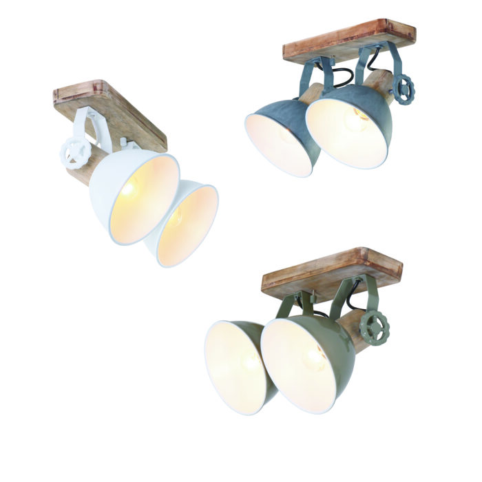 Spot 2-lichts - opbouw - landelijk - industrieel - plafondspots - Spot 2-lichts E27 MEXLITE STEINHAUER - 7969W - Industriële plafondlamp - Spots - Mexlite - Gearwood spot - Trendy - Wit