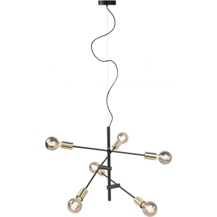 Hanglamp Sticks - 6-lichts - goud en zwart - hoogte 140 cm - Ø 70 cm - E27 - 6*60W - HIGH LIGHT