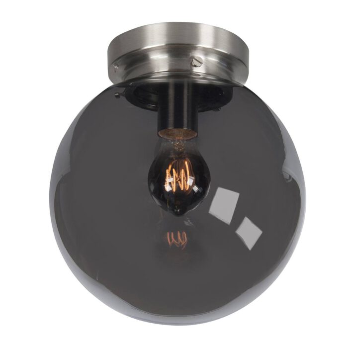 Plafondlamp Globe E27 Nikkel-Mat met glas Smoke - 30 cm - HIGH LIGHT