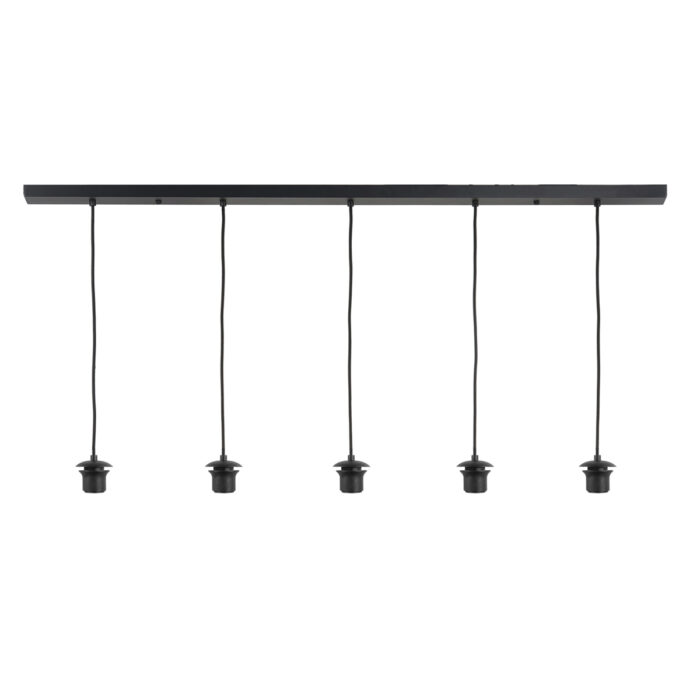 Hanglamp balk 5 X E27 130cm -  Zwart zonder glas of kap - Serie Balk - Hanglamp - High Light - O104601