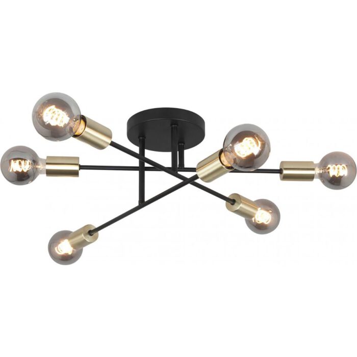 Plafondlamp Sticks - 6-lichts - goud en zwart - hoogte 18 cm - Ø 60 - E27 - 6*60W - HIGH LIGHT