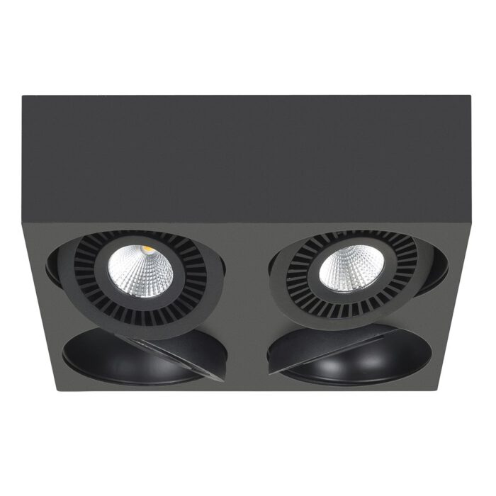 Spot Eye - plafondlamp met vier spots - 4 X 5W Vierkant LED Mat Zwart Dimbaar - Serie Eye - Spots - High Light - S742801