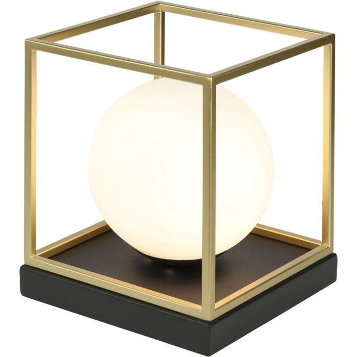 Tafellamp Sorrento - zwart en goud - glas opaal - vierkant 18 x 18 cm - E14 - HIGH LIGHT T187001